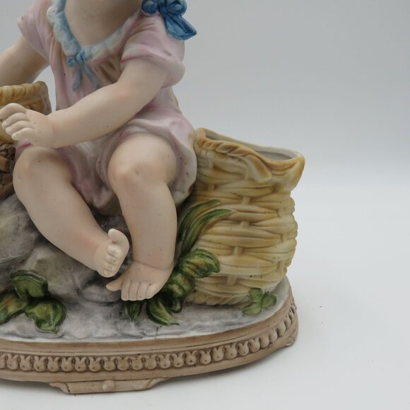 Vintage Porcelain Figurine Piano Baby Girl Baskets Planter 9" x 10" x 5" - Picture 5 of 16